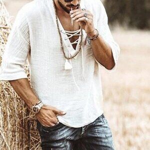 SNULLO Men's Cotton Linen Top, Casual